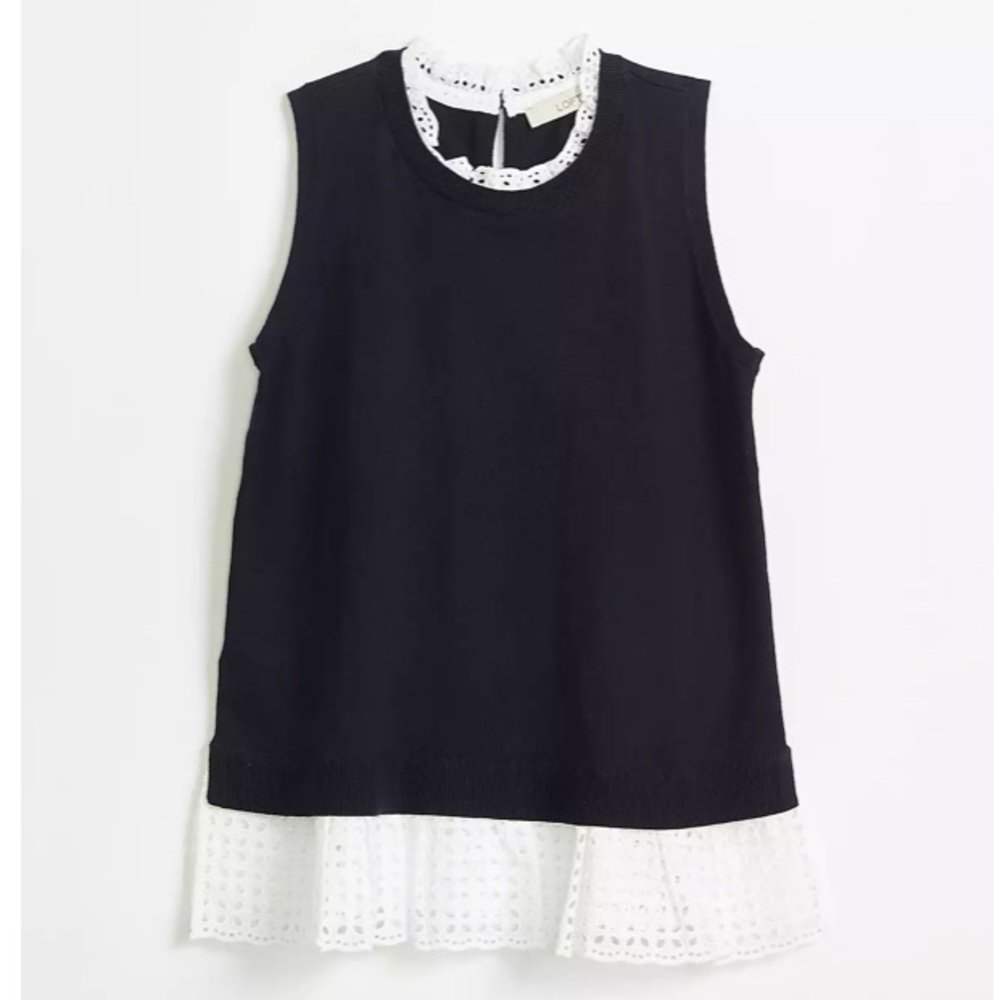 Loft.Mixed media tank/sleeveless, Small, navy blue (2)